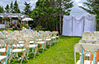 Outdoor party with chair streamers and food court